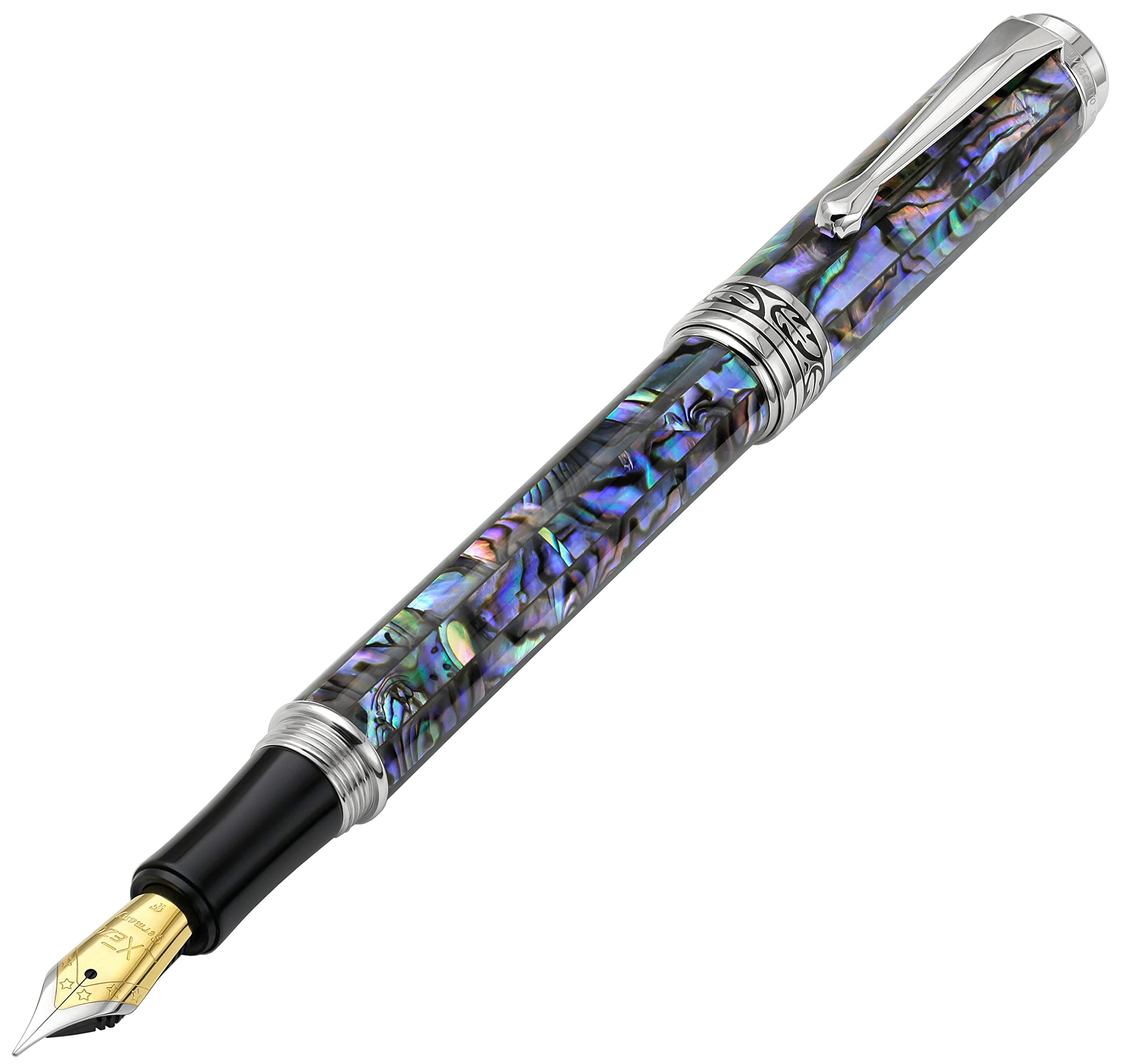 

Xezo Maestro Fountain Fine Natural Abalone Pure Platinum Limited Serialized Pen, Nib, Shell, Plated, Handmade, Edition,