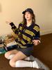Versatile Soft Waxy Olo Lapel Striped Contrasting Sweater Women's Autumn and Winter New Loose Pullover Top