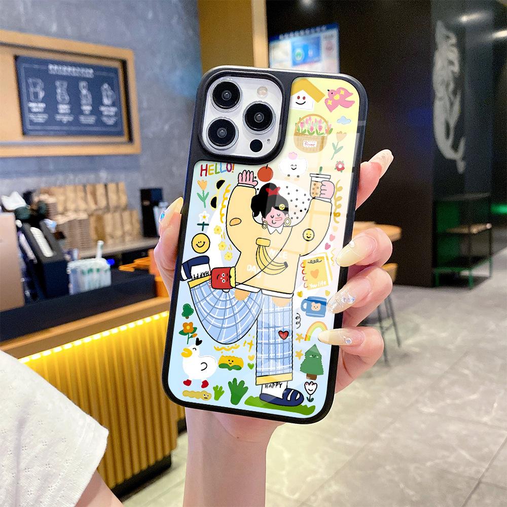 Xiaohongshu Hot-selling Sweet Happy Girl Apple 17 Mobile Phone Case Iphone11 Skin Glass Case 15promax