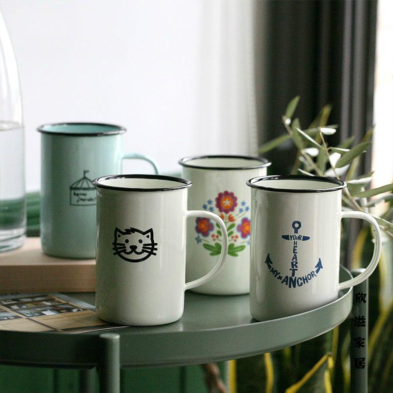 Outdoor Enamel Creative Coffee Tea Water Milk Cups Camping Mugs Enamel Mug with Handle Drinkware Vacation Hiking Mug Gifts