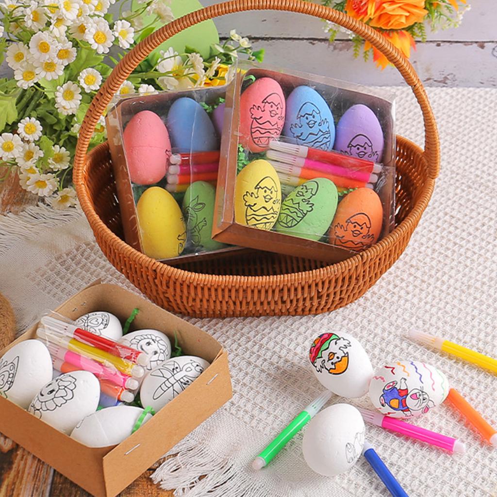 Set/6pc Colorful Easter DIY Hand Painted Eggs Easter Drawing Eggs Kit 6Dying Markers Simulation Hand Painting Decoration