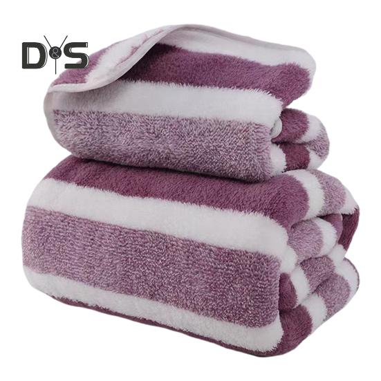 Coral Fleece Towel Set Striped Absorbent Bath Towel Lint Free Fade Resistant Towel Shower Wrap for Spa Poolside Daily Use