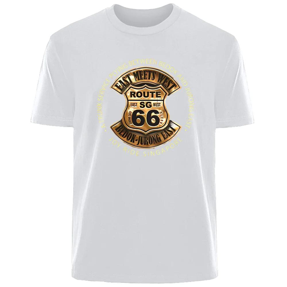 Vintage Route 66 Tryckt Sommar Hög Kvalitet Herr Bomull Mode Andningsbar Svettabsorberande T-Shirt Casual Herr Streetwear