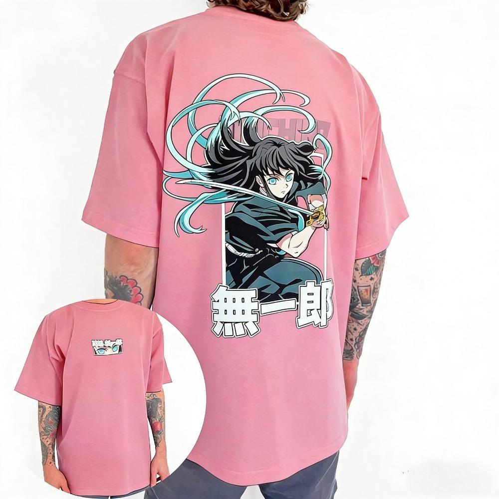 T-shirt in Puro Cotone Demon Slayer Muichiro Tokito 2026 Estate Nuovo Anime Stampato Ampio Casual Manica Corta per Bambini