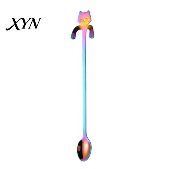 Coffee Cup Stirrer 304 Stainless Steel Spoon, Hanging Cat Spoon for Mugs Tall Cups, Long Short Handle Tea Stirring Ideal Desserts & Ice Cream