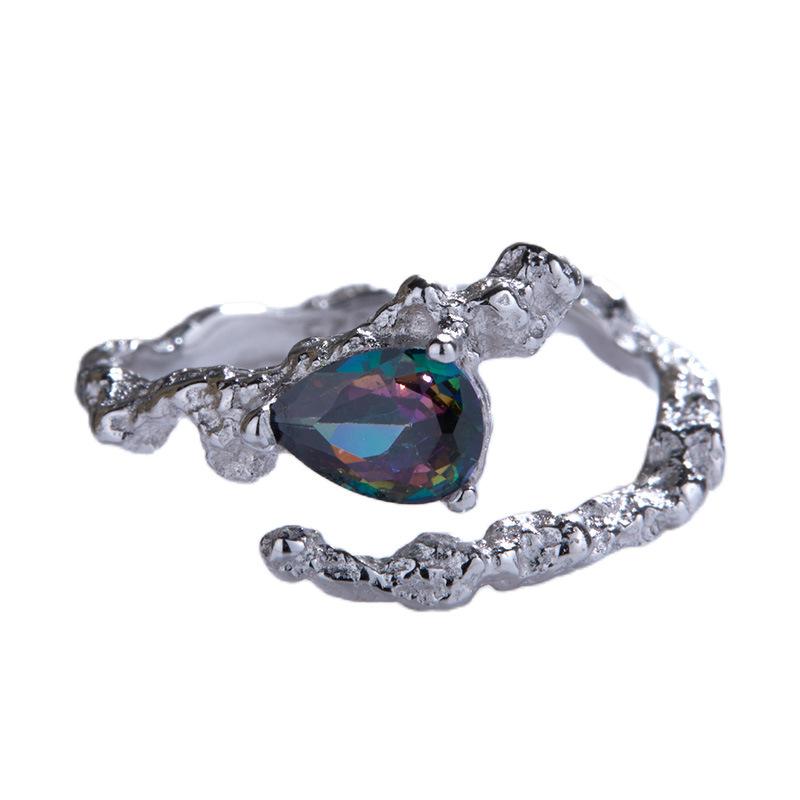 S925 Sterling Silver Zircon Niche Design Sense Simple Irregular Cold Wind Opening Personalized Fashion Ring платиновый
