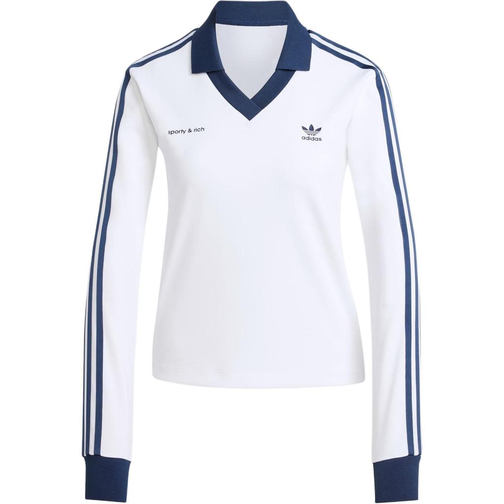 Adidas Originals Sporty & Rich Collaboration SS24 Comfortable Fashion V-Neck Soccer Jersey Women Tops White JI9276