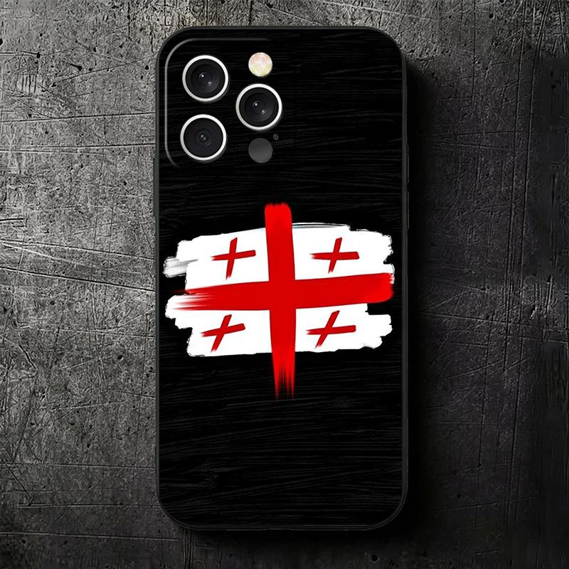 Georgia Passflagge Weiche Handyhülle für iPhone 16 16E 17 Air 15 Pro Max 14 Plus 13 Mini 11 12 7 Schwarze Hülle Rückschale