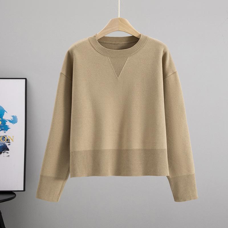 2026 Spring/Autumn Women's Loose Slimming Core-Spun Round Neck Solid Color Knit Sweater