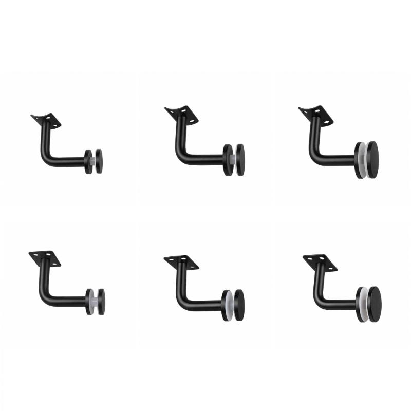 2-Piece Glass Support Hardware Set for Stair Rail, Featuring a Black Finish and Fixed-Plate Form for Mounting Tasks