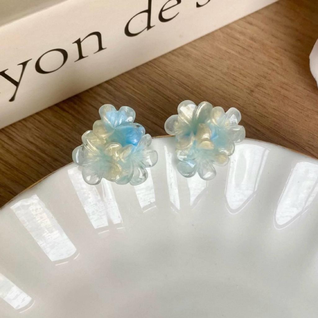 Blue Flower Stud Earrings - Summer Seaside Resort Style Ear Accessories