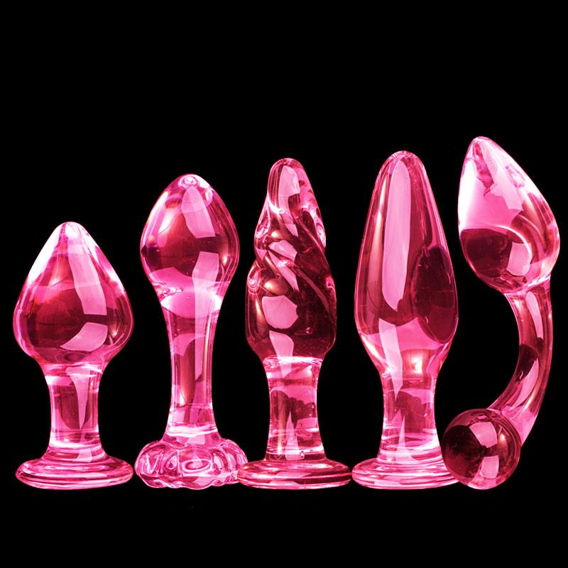 Pink Ribbed Glass Butt Plug Masturbation Sex Toy Explore Ass Play Women Man Gspot Stimulate Orgasmic Lesbian Backdoor Game