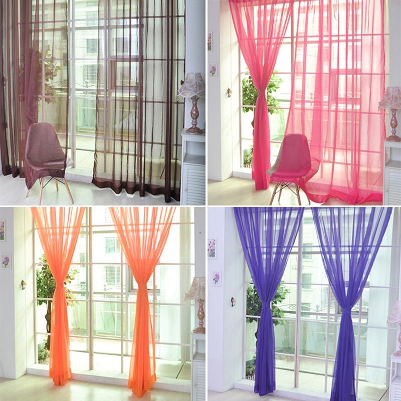 1 pc Colorful Sheer Tulle Curtains Polyester Solid Color Rod Pocket Curtain For Bedroom Kitchen Living Room Kid Room Classroom