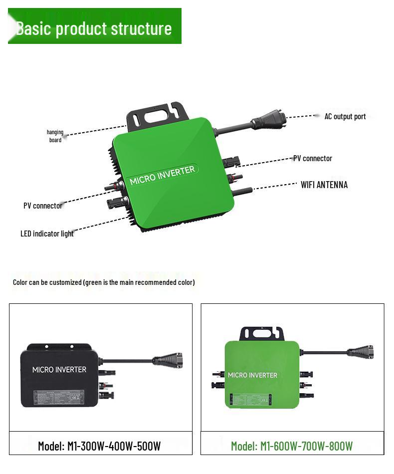 600W Grid-Tied Solar Microinverter with WiFi, Waterproof, Pure Sine Wave Output, Dual MPPT Function