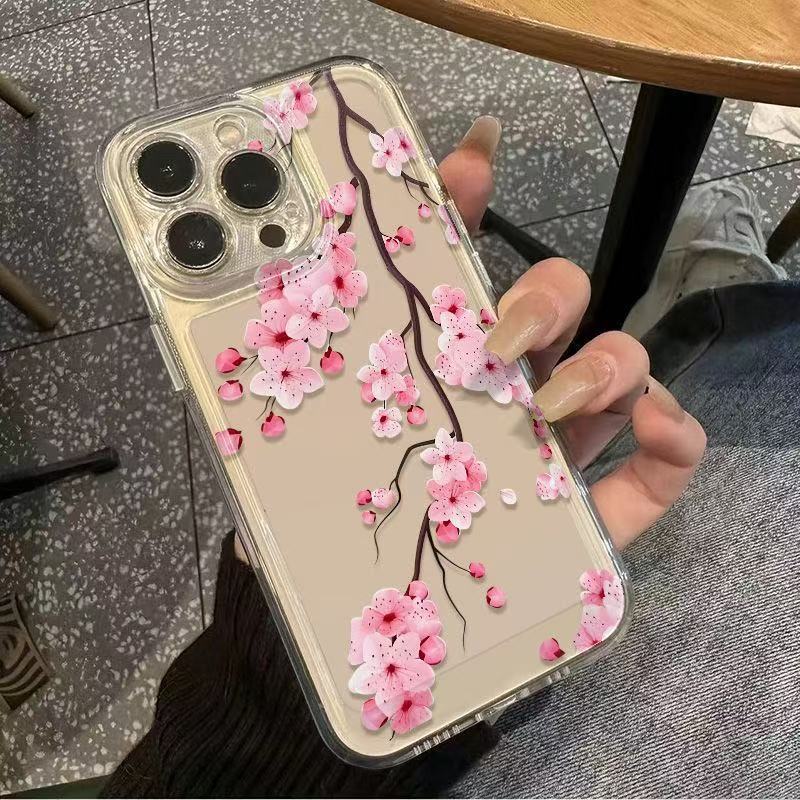 Pink Cherry Blossom Transparent Soft Anti Drop Phone Case For Apple Iphone