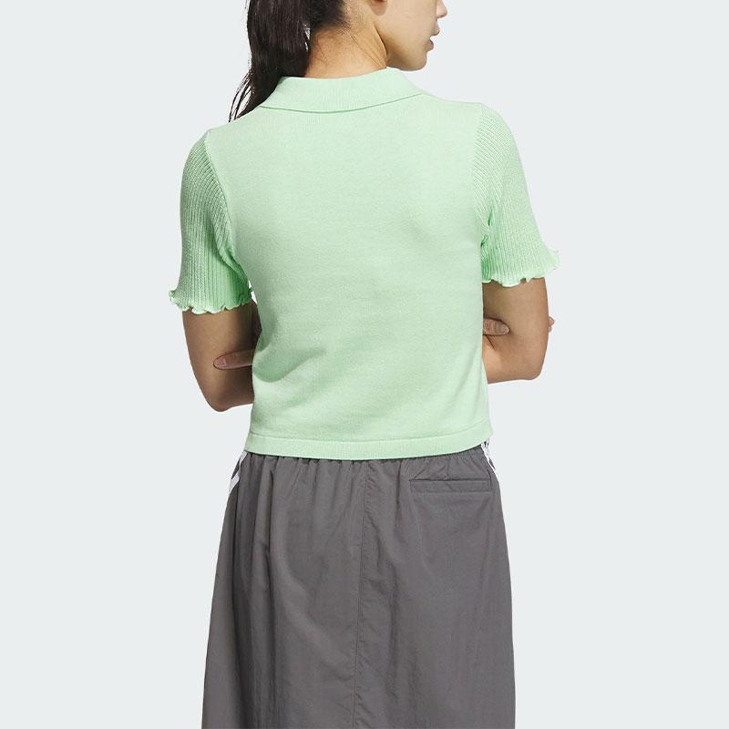 Adidas Knit Polo Shirt With Small Embroidered Logo Women Tops Light-Green JC7859