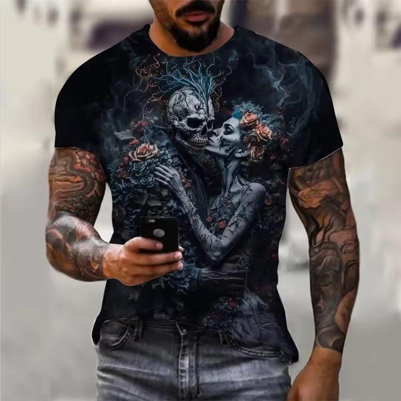 Men T Shirts Skull Print Tee Shirt Men Skull Graphic Tees Men's Summer Clothes Men T Shirts Short Sleeve Tee Harajuku Clothes