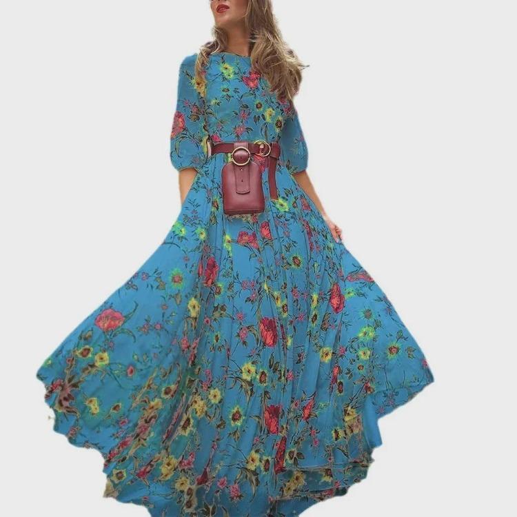 2026 Schlanke Passform Europäisch-Amerikanisches Floral Chiffon Langes Kleid