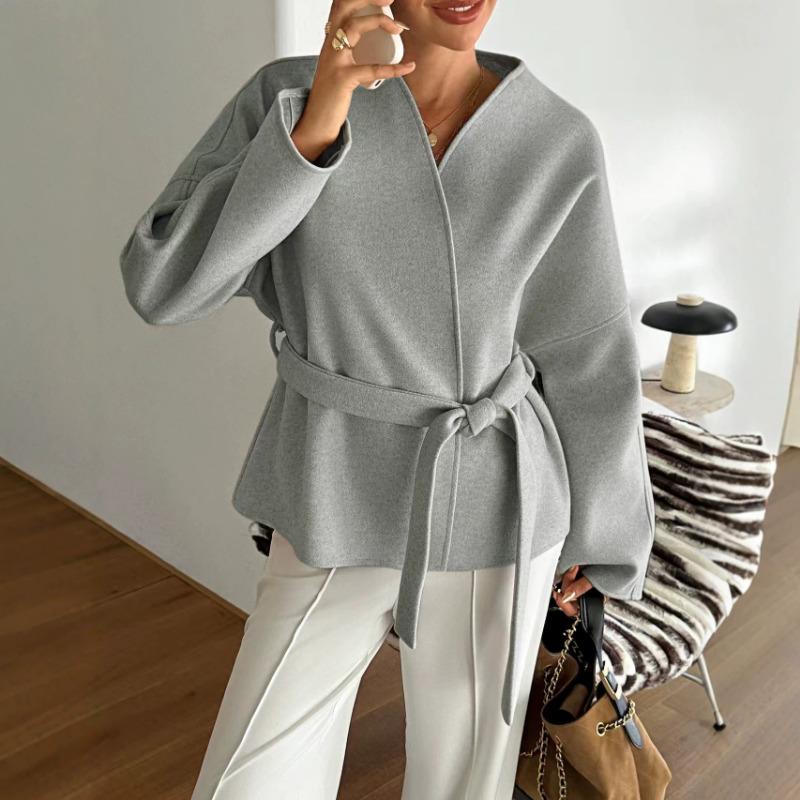 Women Loose Casual Fashion French Style Elegant Woolen Outerwear Coat