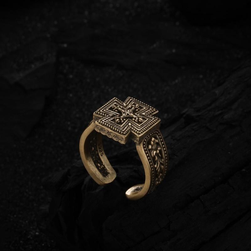Vintage Antique Gold Geometric Adjustable Ring For Women With Stunning Zircon Stones