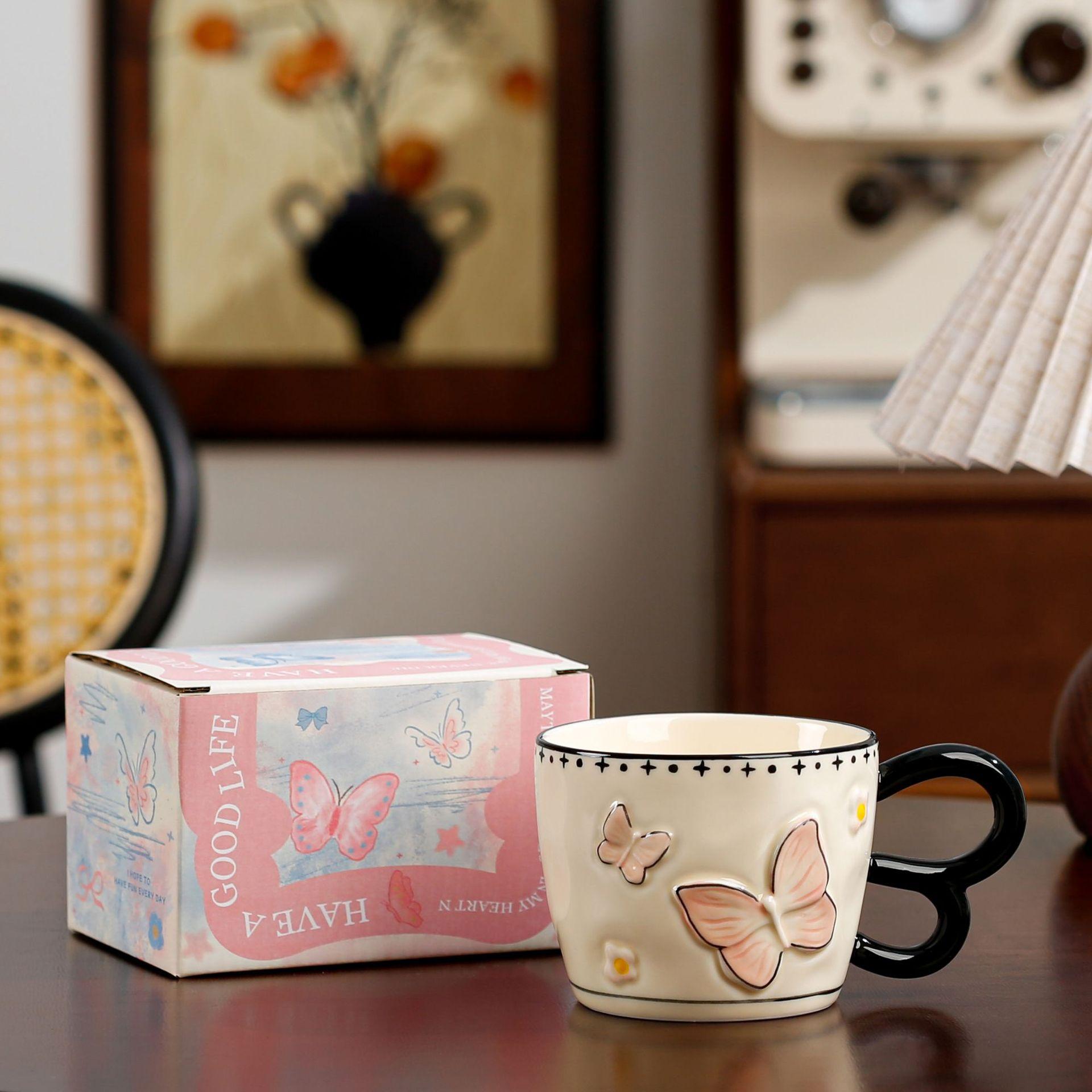 

Cute high-value bow mug underglaze ceramic cup household drinking cup with spoon birthday gift female ≈400ml