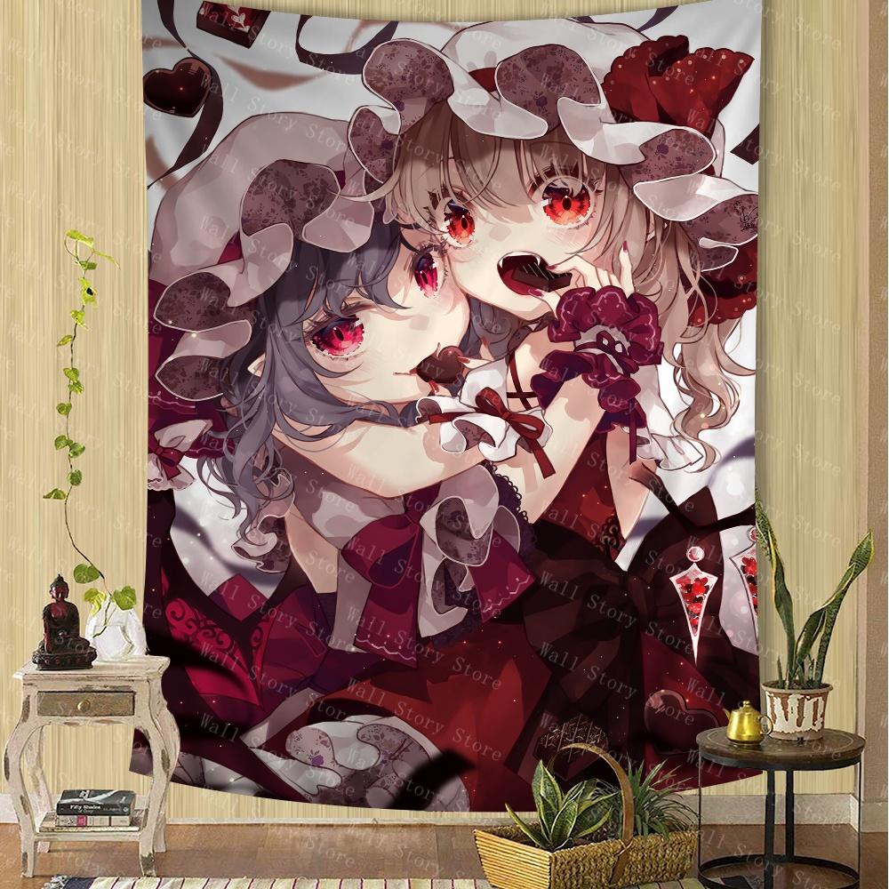 Touhou Project Flandre Scarlet Tapestry Anime Tapestry Tarot Hippie Wall Rugs Dorm Wall Hanging Sheets Wall for Bedroom Tapestry
