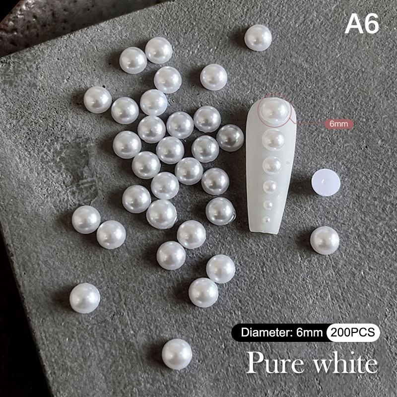1 Bag Half Round Pearl Nail Charms White Pearls 3D Caviar Beads Manicure Supplies Flatback Pearl Decoration
