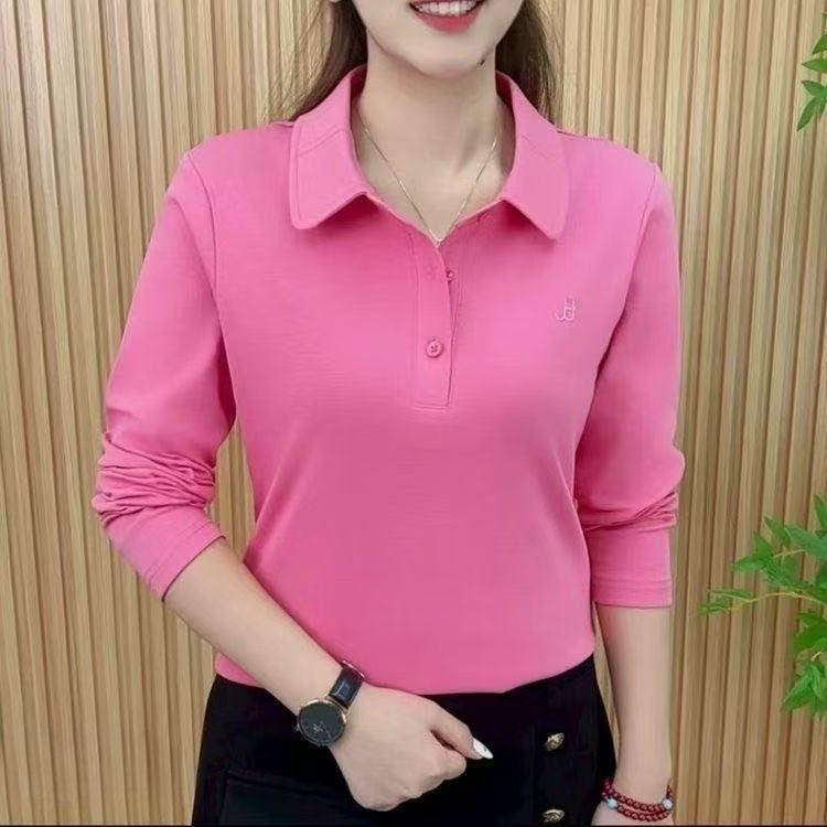 

YYFS Женская мода Повседневные Весенне-осенние Однотонные Блузки и Рубашки с Принтом, с Длинным Рукавом и Воротником ПОЛО XXL