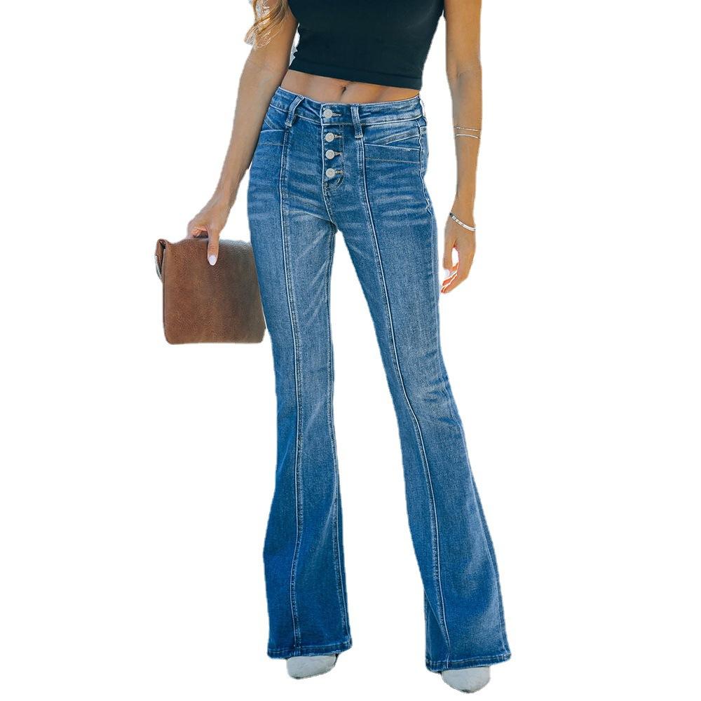 Jeans Femininos de Primavera e Outono Stretch Slim Splicing Calças Jeans Flare