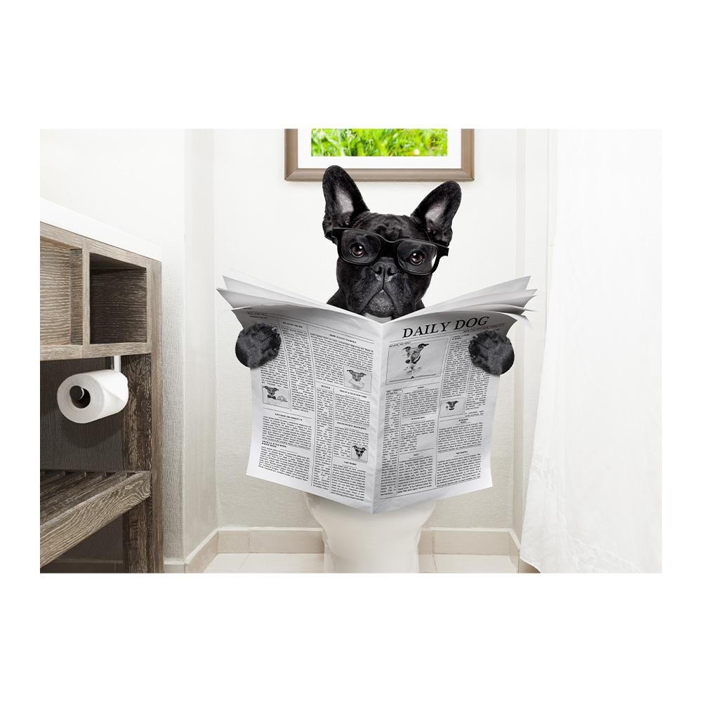 Dog Reading Newspaper Toilet Wall Art Canvas Prints Funny Dog Painting Wall Picture Home Bathroom Decor Dogs Lover Gift