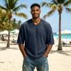 Men's Knit Short Sleeve T-Shirt - Casual Neck Summer Top, Color Tee for Everyday Wear