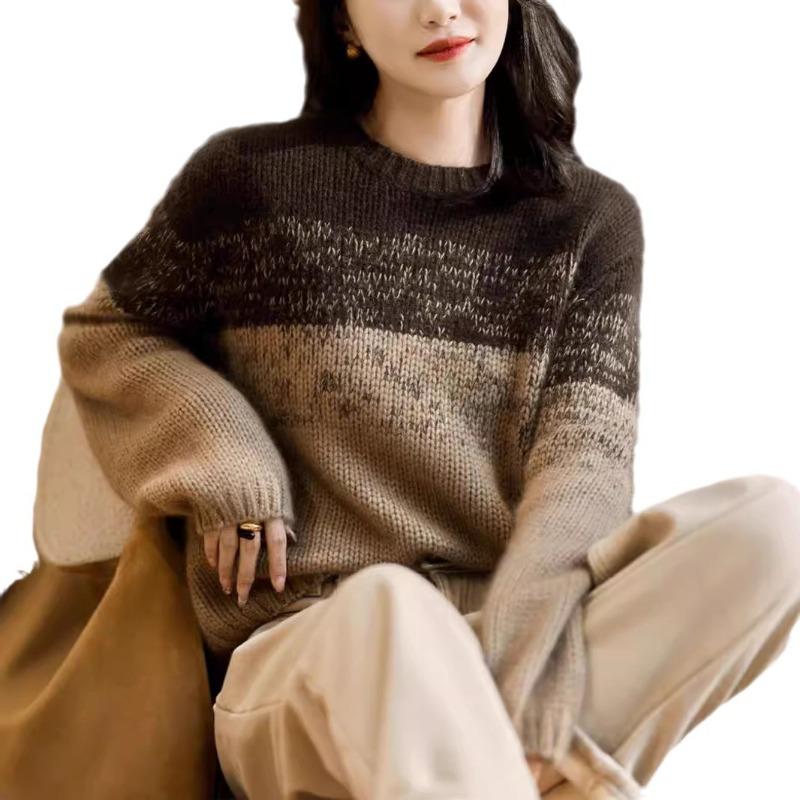 Autumn New High-end Loose Lazy Wind Sweater Women's Retro Knitted Sweater Wear Women's Top