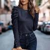 Top da donna a maniche lunghe con maniche a sbuffo e collo rotondo