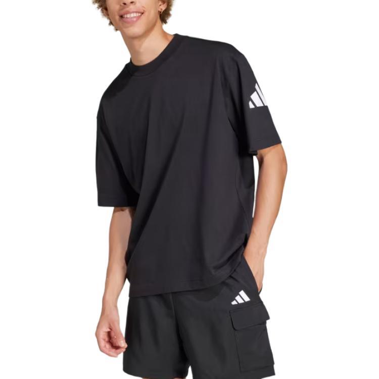 adidas Essentials T-shirt a Maniche Corte Ampia con Logo a 3 Barre Uomo Top Nero JF3615