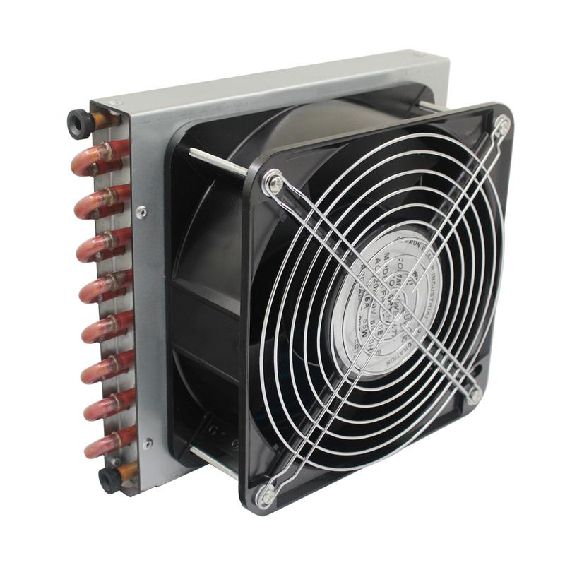 Radiator condenser cu carcasă mică pentru frigider congelator schimbător de căldură răcit cu apă cu aripioare de aluminiu și tuburi de cupru cu ventilator răcit cu aer