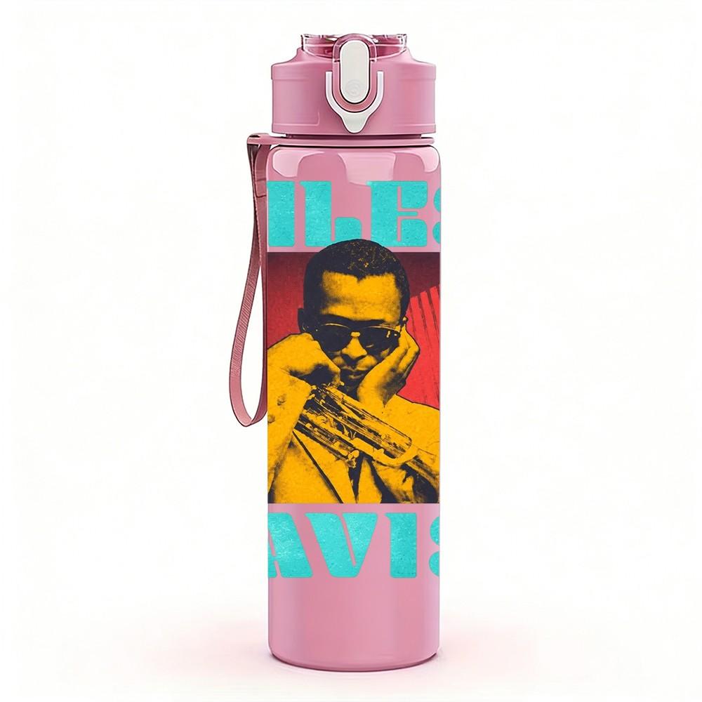 1PC Miles Davis Jazz 750ml Sports Water Bottle Leakproof Straw Lid Outdoor Office Home
