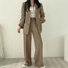 Blazer monopetto a maniche lunghe con risvolto casual da donna Tasche a vita alta Pantaloni dritti a gamba larga Abbigliamento da lavoro da ufficio