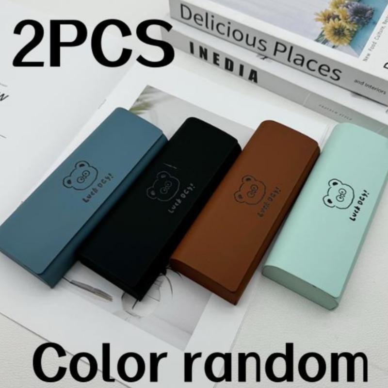 2Pcs Random Color Bear Leather Glasses Case High-Quality Stylish Sunglasses Case Portable Printed Cartoon Glasses Case Essential for Glasses Gift