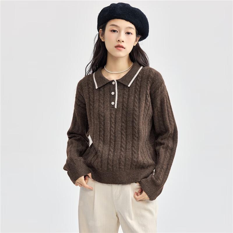 Giordano Women's Retro Textured Half-Placket Knit Sweater