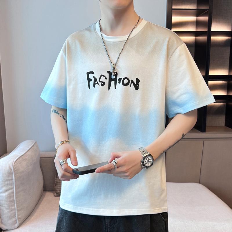 Men's 2024 Summer Trendy Round Neck Pure Cotton Short-Sleeve T-Shirt with Print