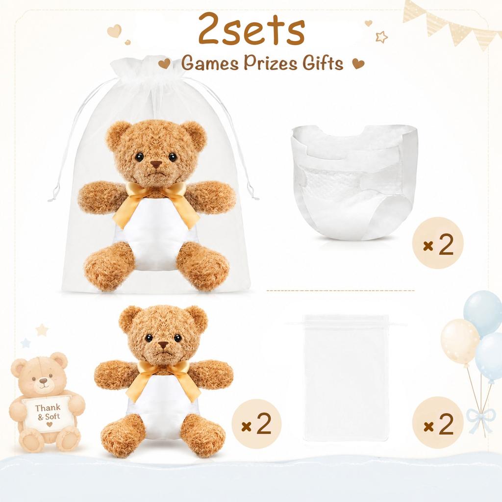 2-10 Sets Baby Shower Games Prizes Baby Doll Diapers Bear Blindfolded Diaper Changing Kit Gender Reveal Baby Shower Favors Gift