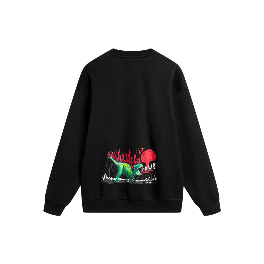 Li Ning X Disney Hugging Dragon Collaboration Round Neck Long Sleeve Loose Fleece Sweatshirt Unisex Sweatshirt Black AWDU497-6