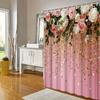 Romantic Rose Shower Curtain - Waterproof, Mildew-Resistant With Gold Glitter Design For Elegant And Festive Bathroom Decor