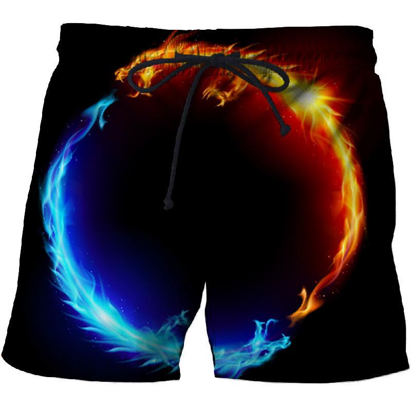 Men's 3D Flame Printed Summer Beach Shorts, Casual Sports Shorts