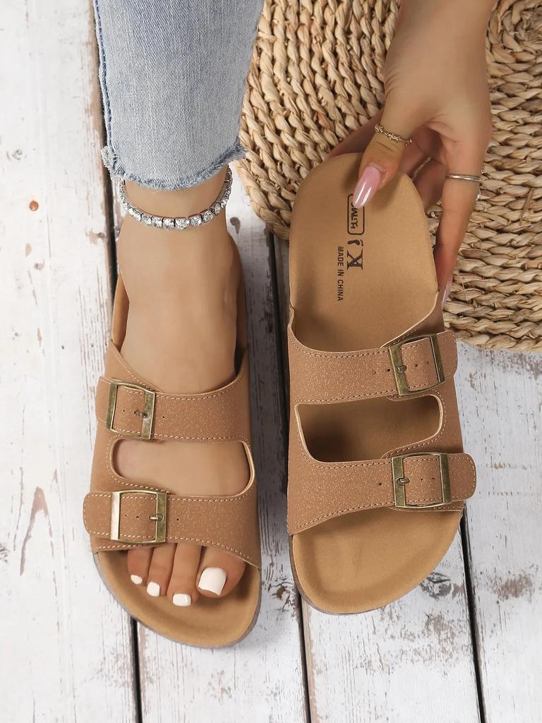 Women's Wooden Bottom Flat Sandals Summer Spring New Arrival Large Size Beach Slippers Comfortable Casual Slip-On Shoes