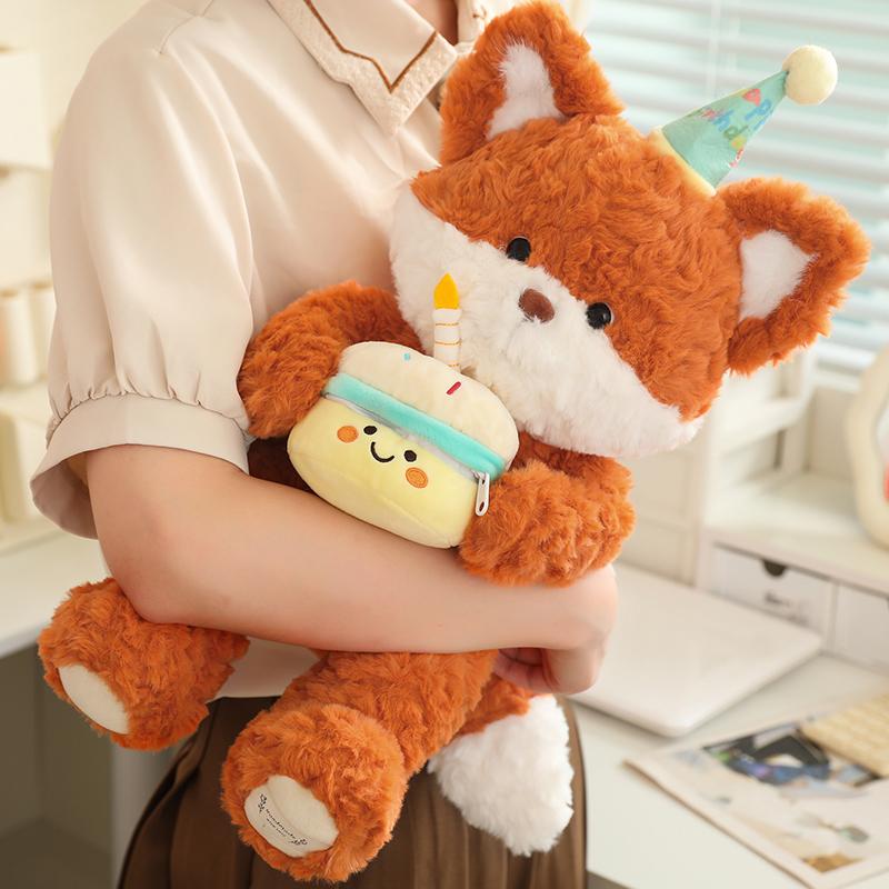 Birthday Teddy Bear Cake Gift Pack Plush Stuffed Animal Toy Birthday Fox Doll Girl Kids Birthday Gift