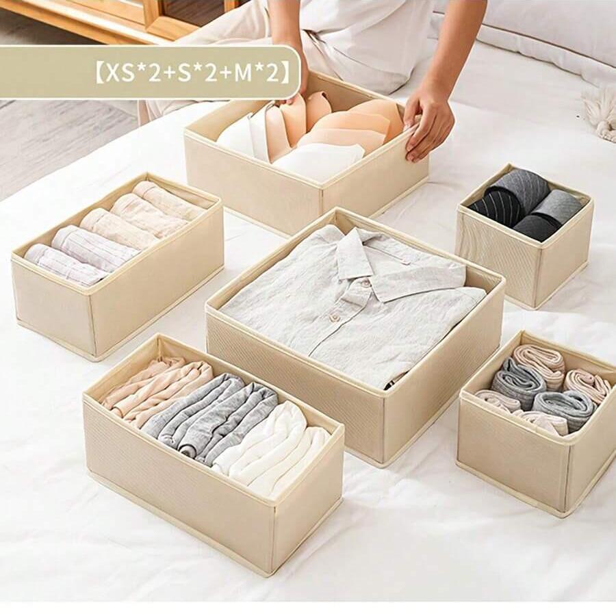 Foldable 6PCS Underwear Organizer Set, Hard Storage Boxes for Bra Socks ,Drawer/Closet Clothes Organizers
