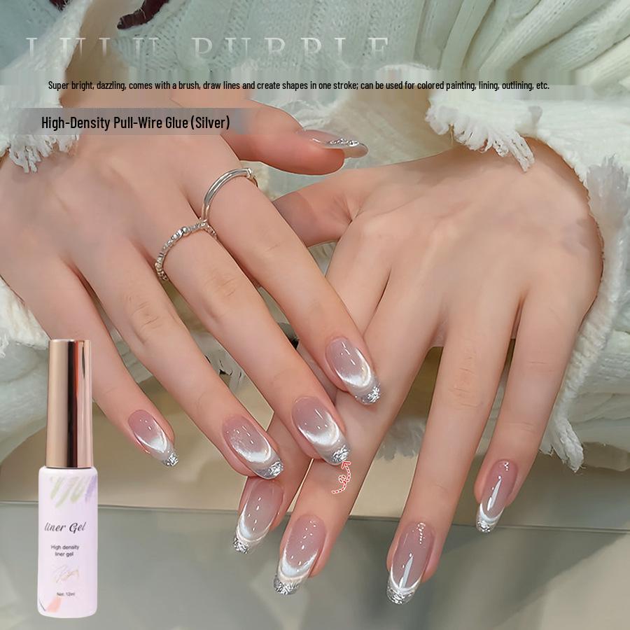 Translucent White Cat Eye Gel Nail Polish with Sparkling Outline