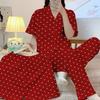 Großes rotes Liebeslicht Luxus-Pyjama Damen Frühling und Sommer Kurzarmhose festlich Hochzeit Loungewear Baumwollmischung dreiteiliges Set