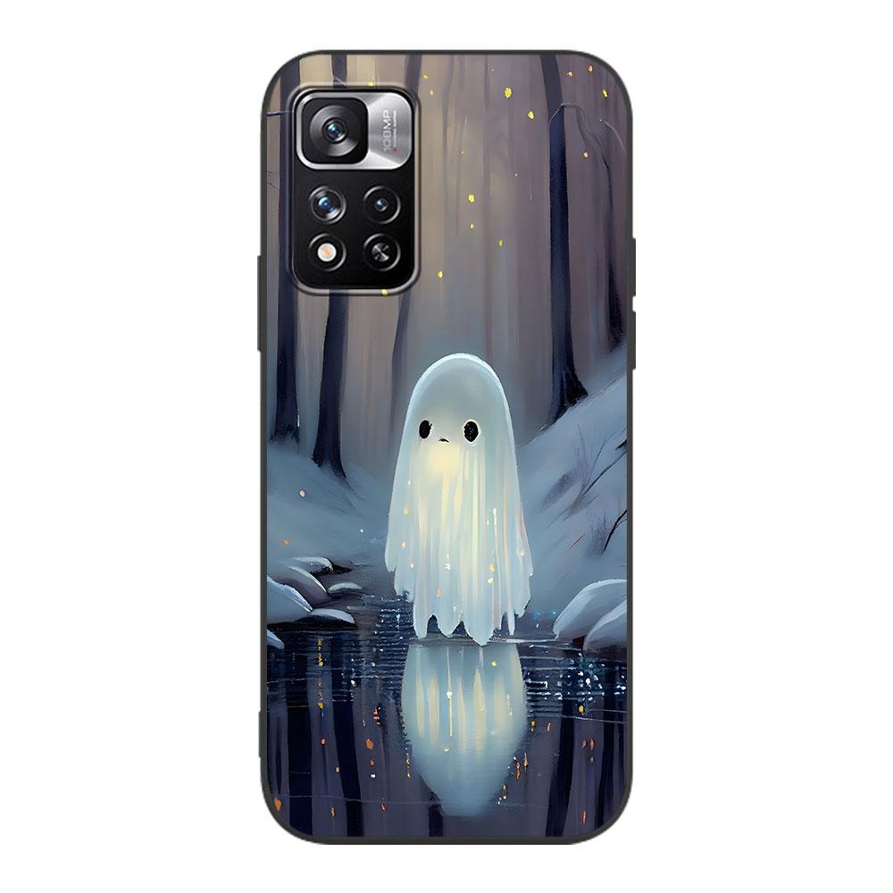 Aesthetic Cute Ghost Art Case for Xiaomi Redmi Note 11 10S 8T 10 12 Pro Plus 11T 8 9 11E 11S 5 9S 7 Soft TPU Black Phone Cover